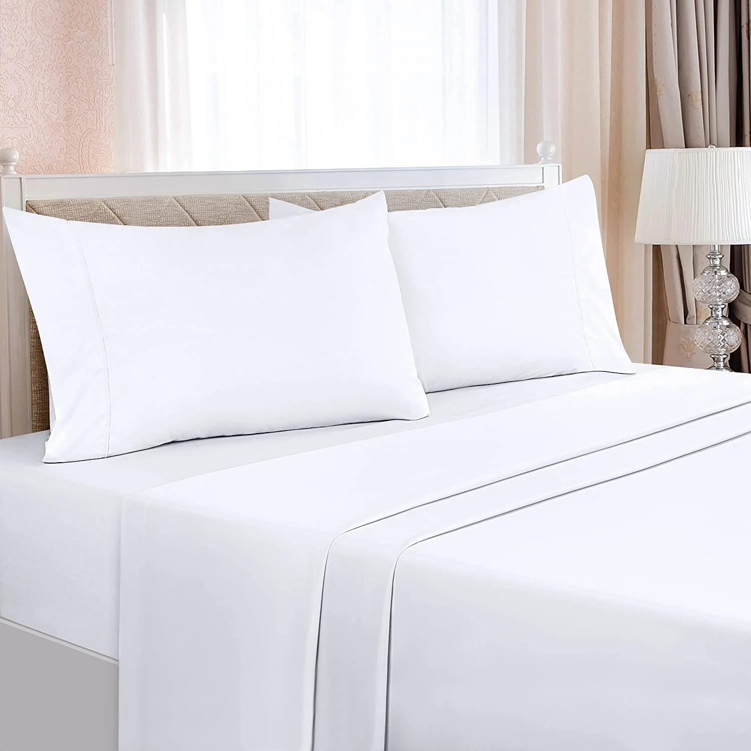 UBMICROFIBER4PCQUEENWHITE2_2.progressive Set de lenjerii alba, bedsheet,